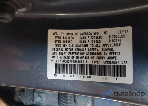 2017 Honda Accord Exl из США, поврежденный, VIN 1HGCR2F94HA269016